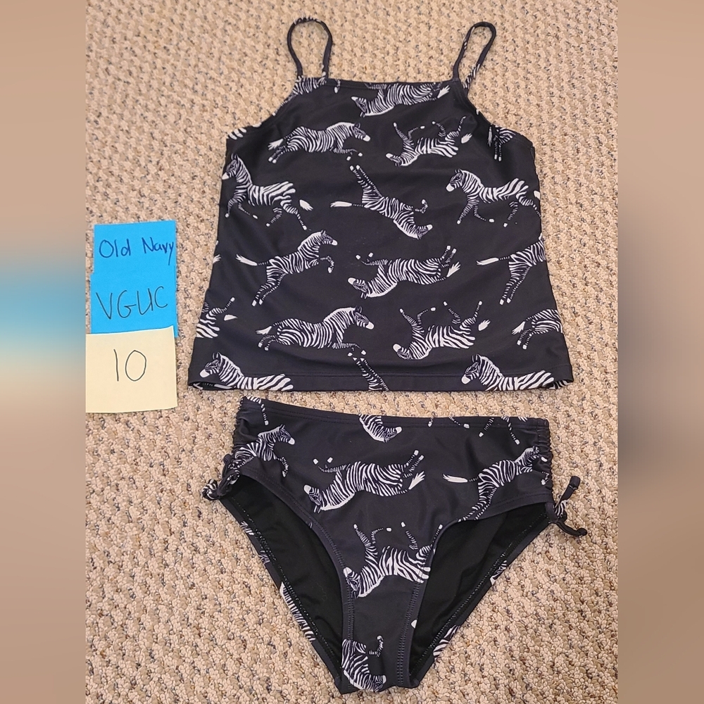 Old Navy Black and White Zebra Tankini